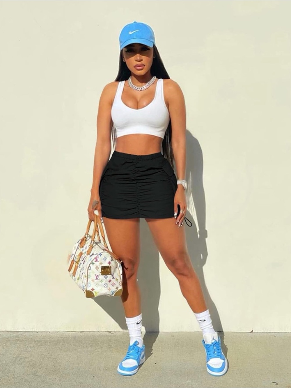 Amazon Black Ruched Drawstring Mini Skort - Picture 4 of 7